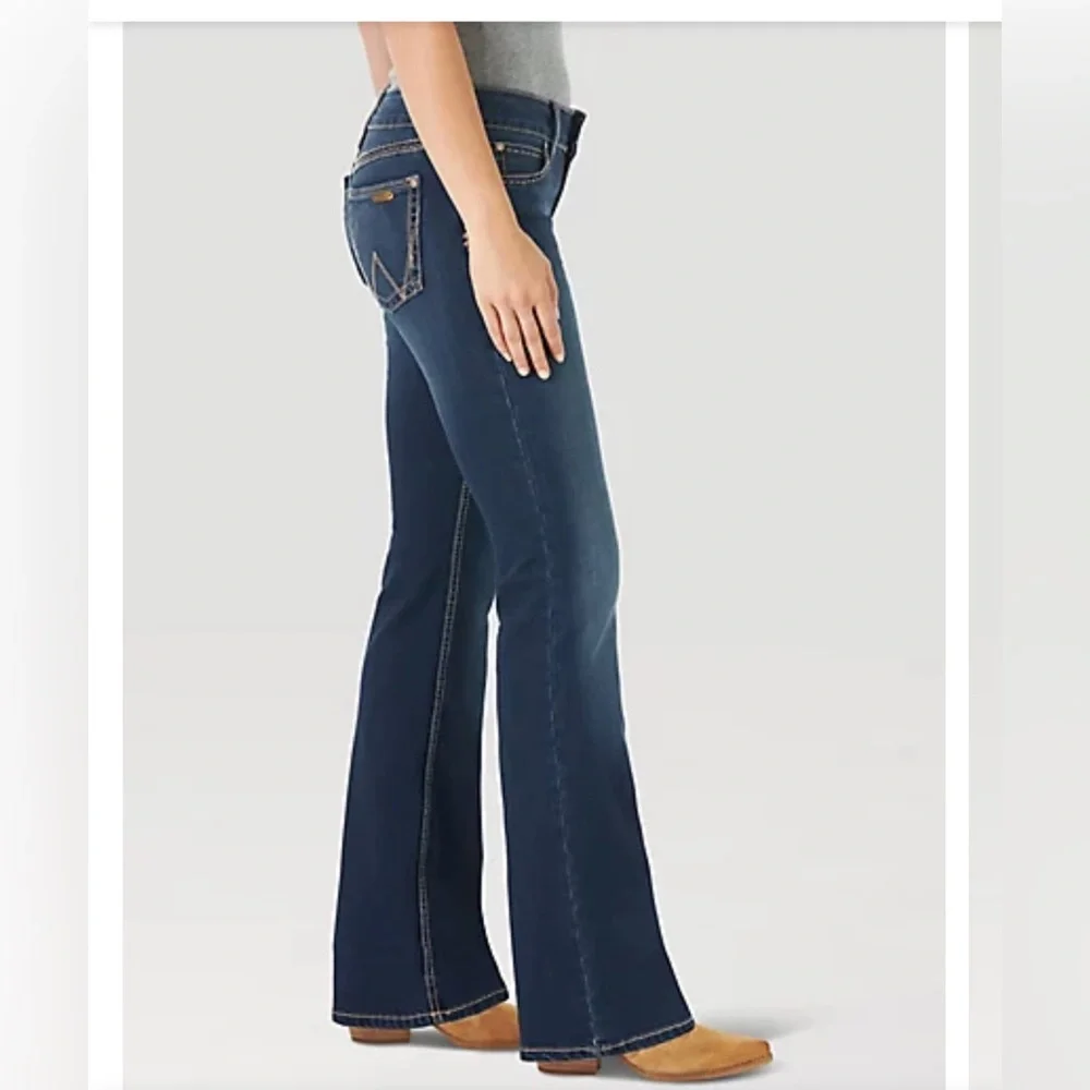 Wrangler mae mid-rise HT wash retro boot cut jeans size 24/00x34 new - Picture 6 of 12